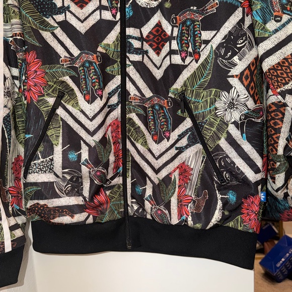 adidas Black Floral & Geometric Print Bomber Jacket - Picture 7 of 8